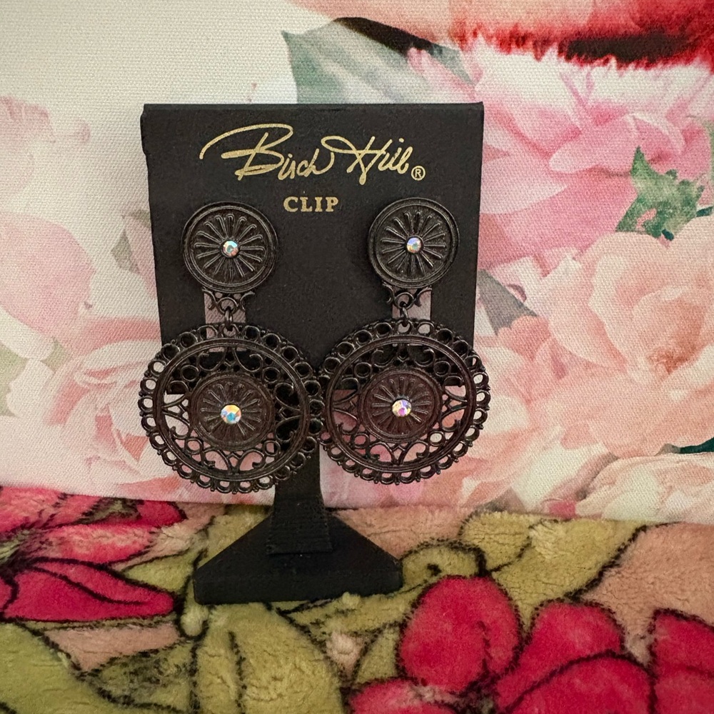 Birch Hill Black Clip-On Earrings with Crystal Accents NWT
